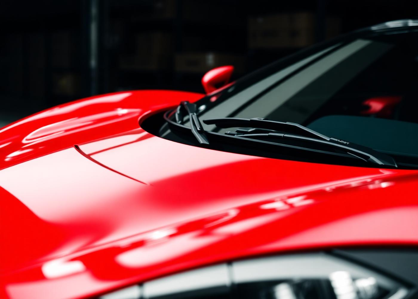 Polished red supercar hood